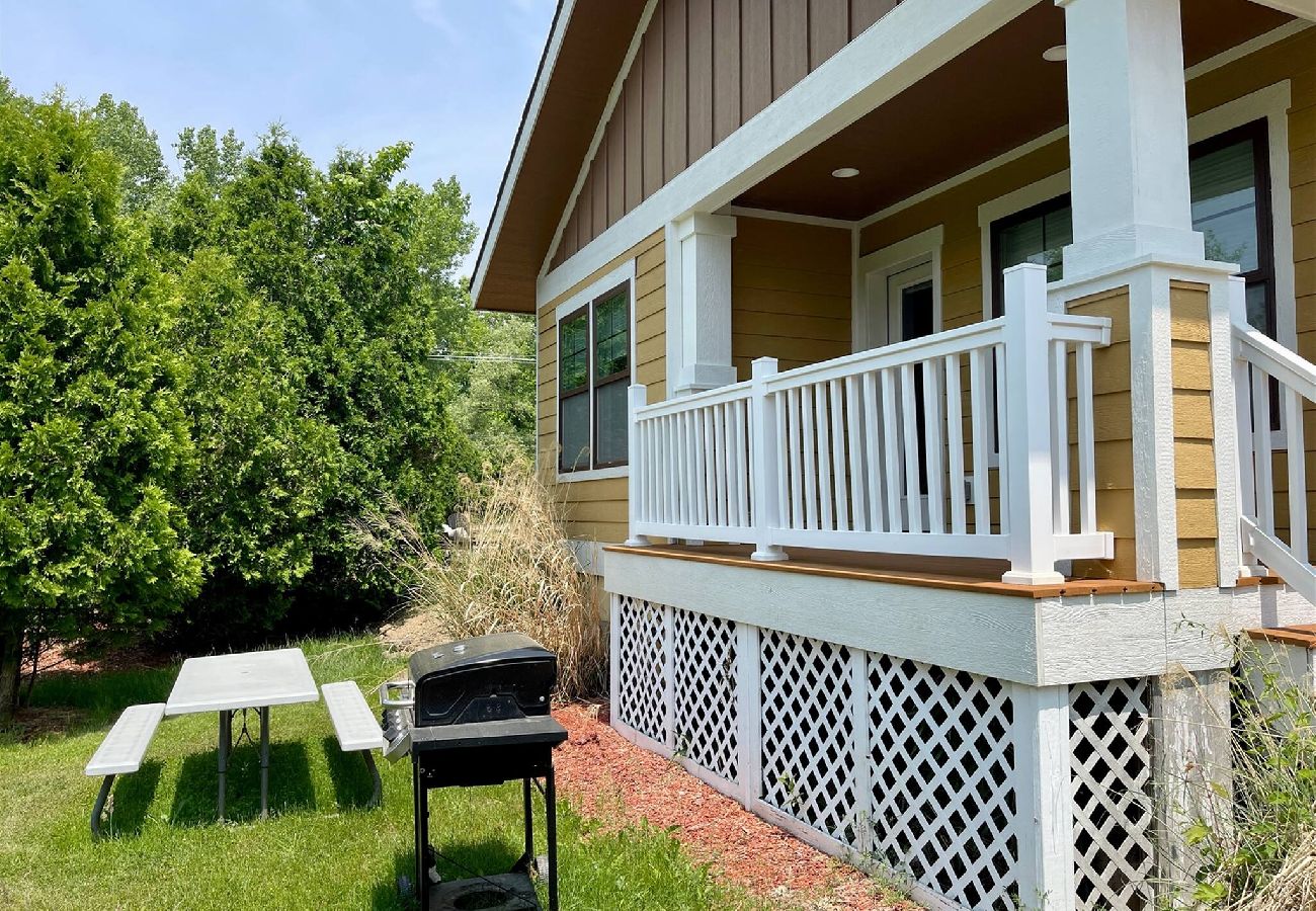 Gas grill and picnic patio area