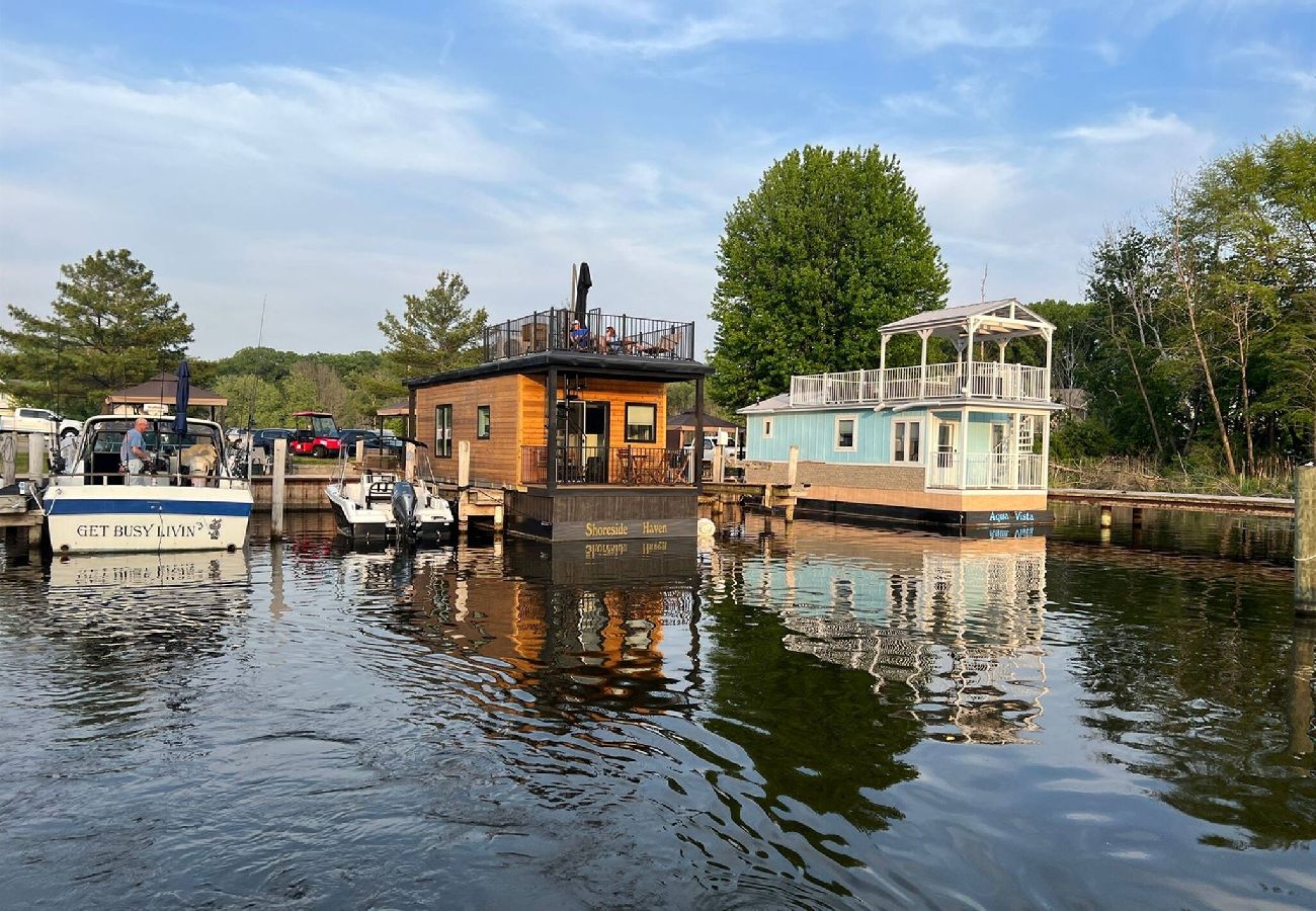 Great Water views from the upper decks of the floating cottages 